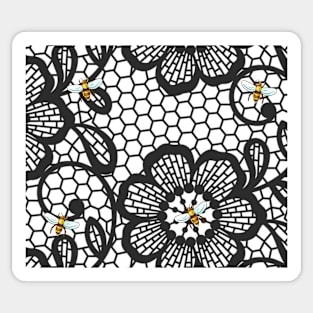 Black and White Flowers and Bees Sticker